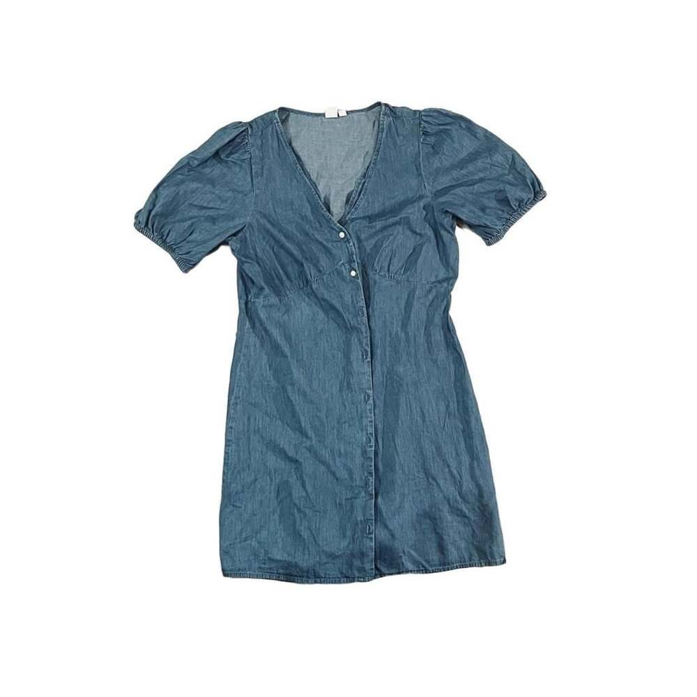 Gap Women's Blue Denim Puff Short Sleeve Mini Dress Size L